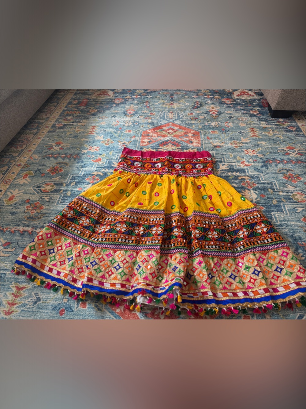 Embroidered Yellow Multicolor Gypsy Skirt
